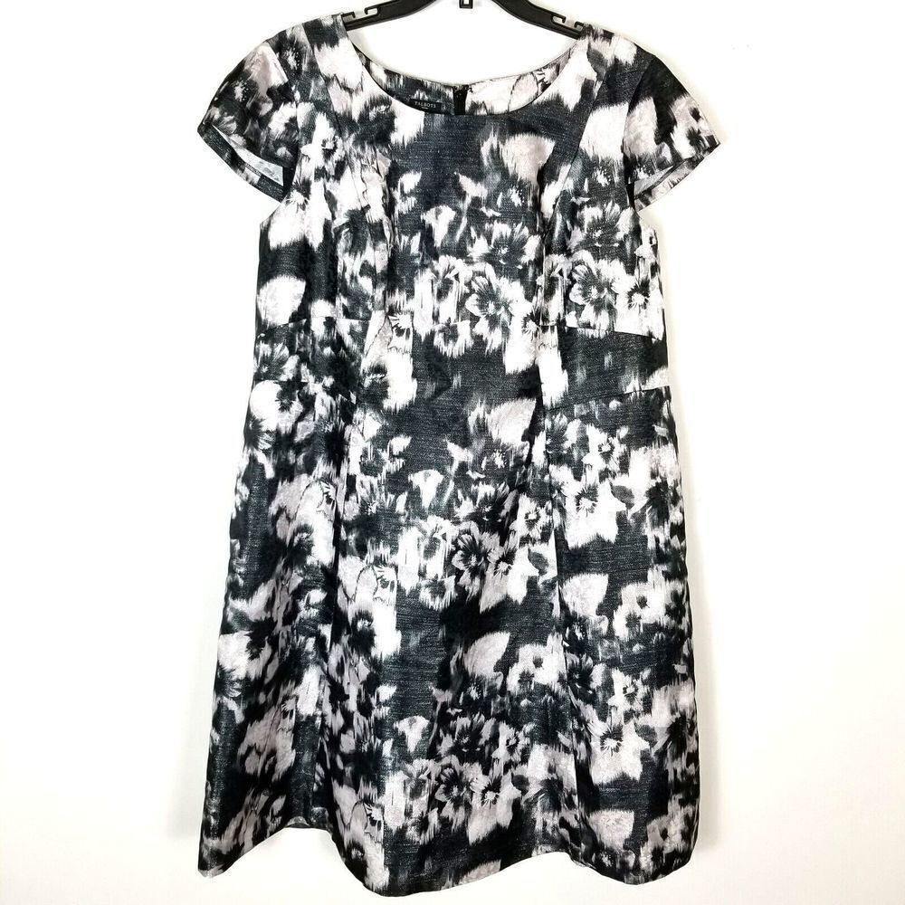 Talbots Black & White Floral-Print Midi Dress